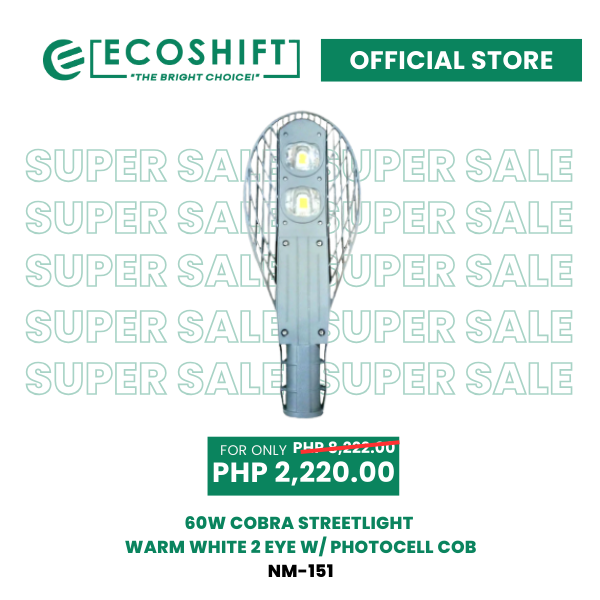 Super Sale Cobra Streetlight 60W Warmwhite 2 Eye w/ Photocell COB