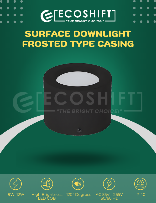 Surface Downlight Frosted Type Black Casing 9W 12W