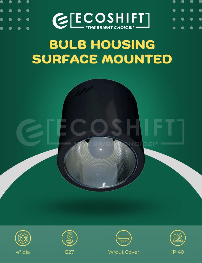 Bulb Housing 4" E27 Round Surface Mounted Black