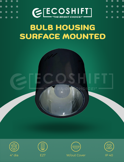 Bulb Housing 4" E27 Round Surface Mounted Black