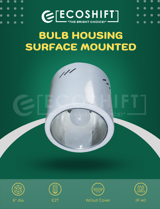 Bulb Housing 6" White E27 Round Surface Mounted