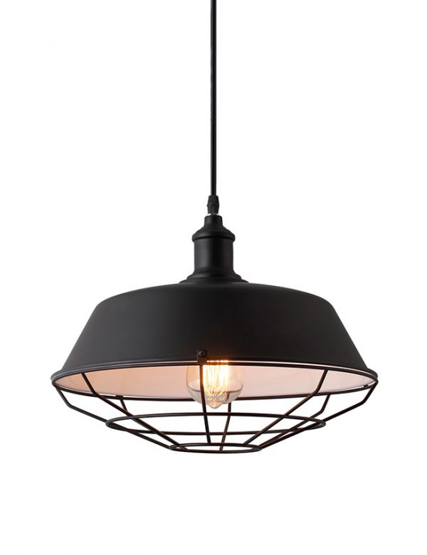 Industrial Pendant Light Solid Black and White Cage Ecoshift Shopify