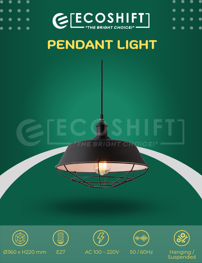 Industrial Pendant Light Solid Black and White Cage