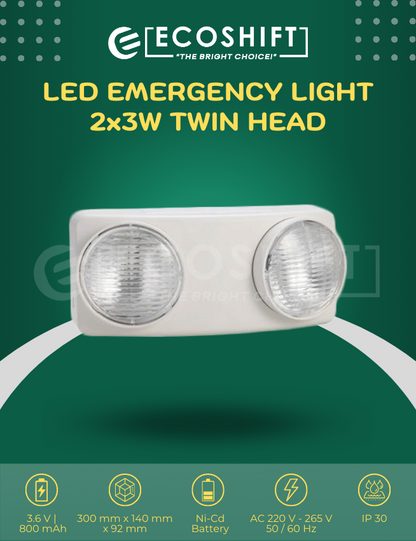 LED Emergency Light Twin Head Color White Daylight