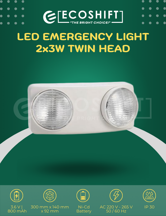 LED Emergency Light Twin Head Color White Daylight