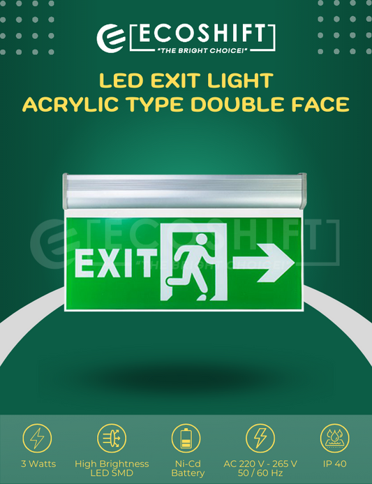 LED Exit Light Acrylic Left or Right Arrow with Man Double Face