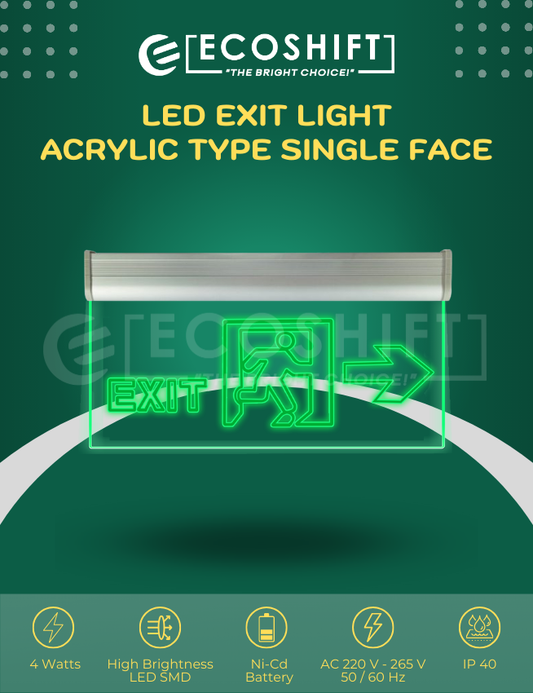 LED Exit Light Clear Acrylic Man with Arrow Single Face