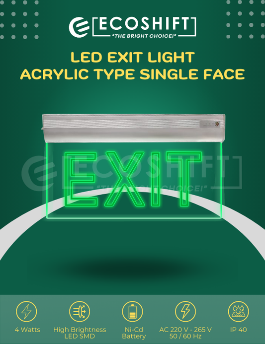 LED Exit Light Clear Single Face Acrylic Type