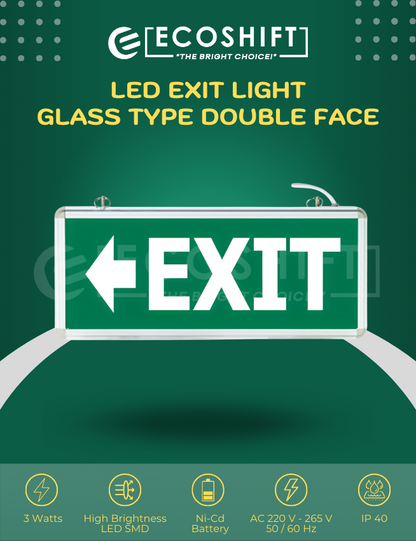 LED Exit Light Glass Left Arrow Double Face