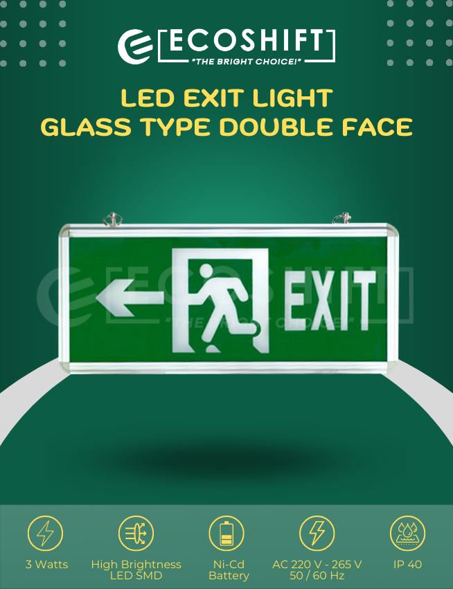 LED Exit Light Glass Left Arrow Double Face