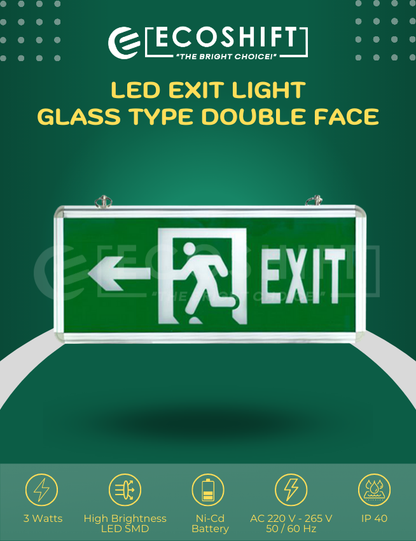 LED Exit Light Glass Left Arrow Double Face