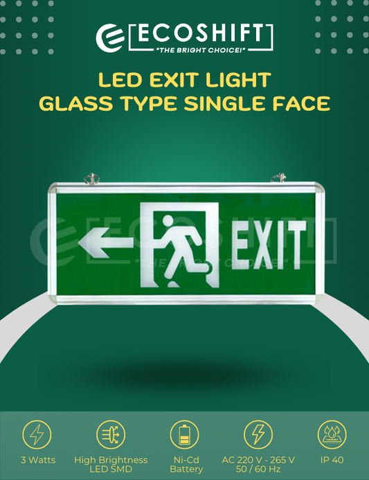LED Exit Light Glass Left Arrow Single Face