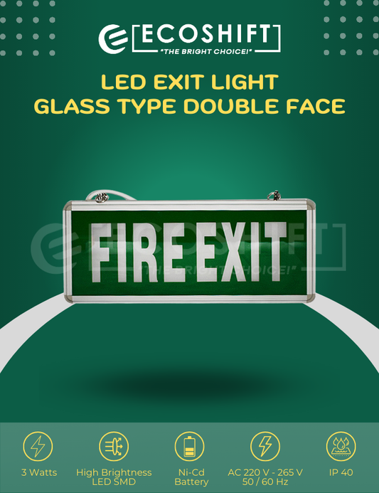 LED Fire Exit Light Glass Double Face