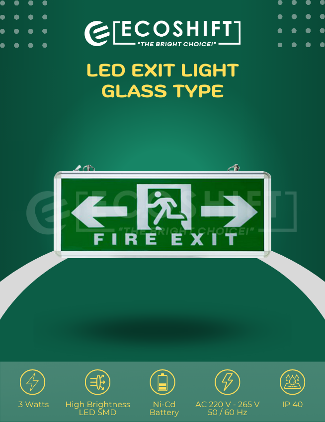 LED Fire Exit Light Glass Left and Right Single Face / Double Face