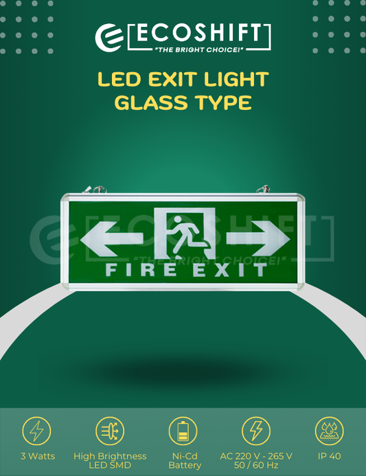LED Fire Exit Light Glass Left and Right Single Face / Double Face