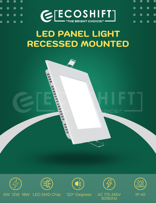 LED Panel Light 6W 12W 18W Square Recessed Type