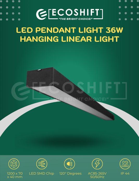 LED Pendant Light 36W Black Hanging Linear Light