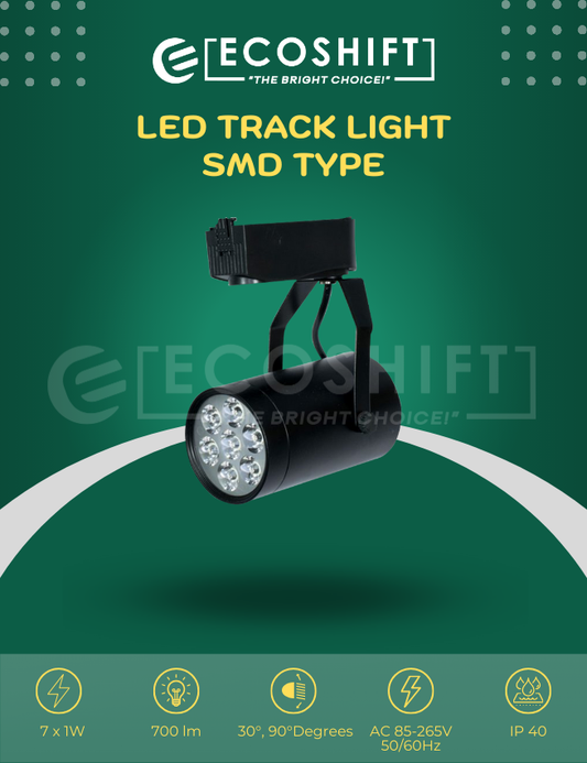 LED Track Light 7 Watts Black Round