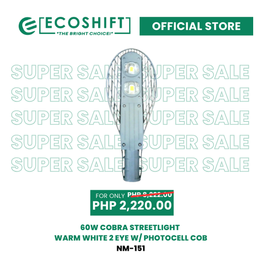 Super Sale Cobra Streetlight 60W Warmwhite 2 Eye w/ Photocell COB