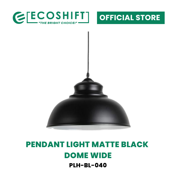 Pendant Light Fixture E27 Black Matte Dome Wide