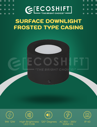 Surface Downlight Frosted Type Black Casing 9W 12W