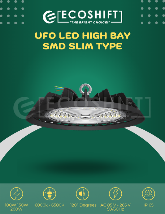 UFO LED High Bay 100W 150W 200W SMD Slim Type Black Daylight