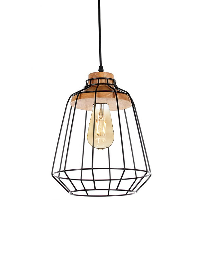 Wooden Pendant Light Metal Wire-frame Cage Ecoshift Shopify